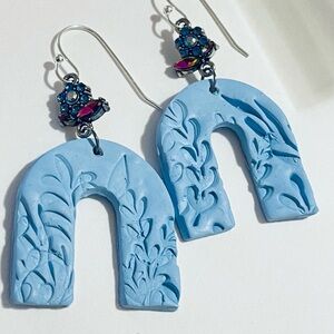 Handcrafted Light Blue Arch Floral Earrings